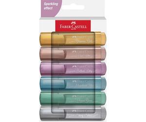 FABER-CASTELL - Lot de surligneurs métalliques, 6 surligneurs | Surligneurs aux couleurs métalliques avec pointe biseautée pour des marquages de 1 à 5 mm