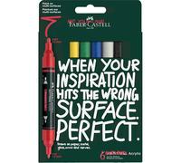 Faber-Castell 186003 - Set de marqueurs acryliques Multimark, 6 crayons acryliques à double pointe dans des couleurs basiques, résistants à l'eau et à séchage rapide
