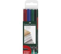 Faber-Castell - Marqueurs permanents MULTIMARK S - Étui de 4 (rouge, bleu, vert, noir)