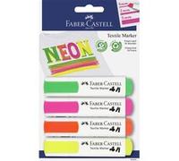 FABER-CASTELL 159591 - Marqueurs textiles de couleurs fluo pour tissus clairs, 4 marqueurs néon, largeur de trait de 1 à 5 mm
