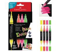 Faber-Castell Marqueurs acryliques 285505 Black Edition Shake & Paint – 4 néon, double pointe 3/1 mm