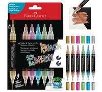 Faber-Castell Marqueurs acryliques 285517 Black Edition – 6 métalliques, double pointe 3 mm & 1 mm
