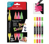 Faber-Castell Marqueurs acryliques 285505 Black Edition Shake & Paint – 4 néon, double pointe 3/1 mm