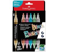 Faber-Castell Marqueurs acryliques 285517 Black Edition – 6 métalliques, double pointe 3 mm & 1 mm