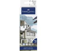 FABER-CASTELL - Marqueurs de croquis Goldfaber Architecture, 6 couleurs | Marqueur à alcool à fort pouvoir couvrant, avec pointe pinceau et pointe fine, pour les illustrations et les croquis