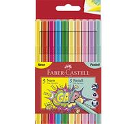 Faber-Castell Feutres Grip Fluo + Pastel pour enfants et adultes – Étui de 10