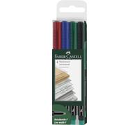 FABER-CASTELL - Marqueurs Multimark Permanent F, 4 couleurs | Encre permanente pour films, CD, verre, plastique et métal