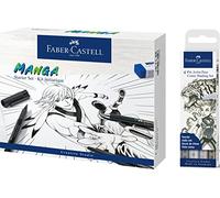 Faber-Castell Pitt Artist Pen, 167152, 3 artistes à encre et accessoires, 14 pièces, kit de démarrage manga, ombrage de bande dessinée avec 4 nuances de gris différentes