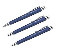 Faber-Castell Poly Ball 241151 Lot de 3 stylos à bille, rétractables, avec mine grande capacité, 0,5 mm M, forme triangulaire ergonomique, tige antidérapante, clip en métal, indélébile, bleus