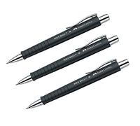 Faber-Castell POLY BALL 241199 Lot de 3 stylos à bille, 0,5 mm, forme triangulaire ergonomique, corps antidérapant, avec clip en métal, indélébile, noirs
