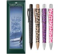 Faber-Castell Poly Ball XB Lot de 4 stylos à bille édition Leo - Pointe extra large - Corps multicolore sur le thème des animaux - Encre bleue