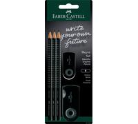 Faber-Castell Prise 2001 Manche Set - 3x Crayons, 1x Effaceur + Aiguiseur - Noir