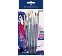 Faber-Castell Pinceaux 282891 – Lot de 6 ronds et plats pour peinture acrylique, aquarelle et huile