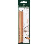 FABER-CASTELL - Set de 3 crayons pastels Pitt, couleurs estompables | Crayons d'artiste en sépia clair, sépia foncé et rouge de sang pour les dessins et les croquis