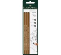 Faber-Castell - Fusains noirs - 119999 - 3 crayons Pitt (tendre, moyen, dur)