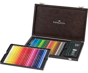 FABER-CASTELL - Set de crayons de couleur Polychromos, 48 couleurs | 48 crayons avec mine de 3,8 mm, dont 2 crayons à papier, une gomme et un taille-crayon, dans un coffret en bois