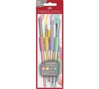 Pinceaux - FABER-CASTELL - Set de 4 - Poils synthétiques - Grip soft touch - Couleur rose