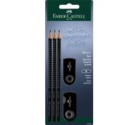 Faber-Castell Set de crayons Grip 2001 217059 - 3 crayons B, taille-crayon, gomme, étui noir