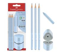 Faber-Castell Set de crayons 580074 Grip sky blue avec taille-crayon et gomme, 5 pièces