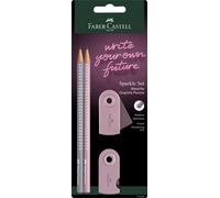 FABER-CASTELL 218480 Sparkle, 2 crayons à papier Mine B avec gomme et taille-crayon, rose/gris pomme