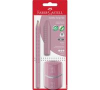 FABER-CASTELL - Set d'écriture Jumbo Grip Rose Shadows, 3 pièces | Avec un crayon jumbo B, une gomme et un taille-crayon triple pour les débutants
