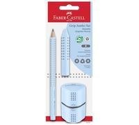 Faber-Castell - Set de crayons 580084 bleu ciel 3 pièces avec crayon Jumbo B, taille-crayon et gomme