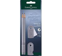 Faber-Castell – Set d'écriture Sparkle – 2 crayons B avec gomme et taille-crayon – gris moucheté