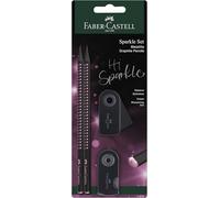 FABER-CASTELL - Set d'écriture Sparkle Midnight Rose, 4 pièces | Coffret avec 2 crayons, une gomme et un taille-crayon au design Sparkle Midnight Rose, pour écrire, dessiner et esquisser
