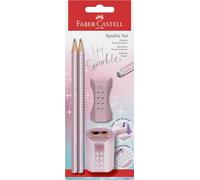 Faber-Castell Lot de crayons Sparkle 118298 avec taille‑crayon, gomme et 2 crayons rose métallisé