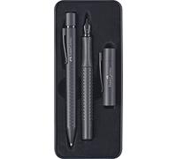 Faber-Castell - Set Grip All Black avec stylo plume et stylo à bille | Coffret cadeau dans un étui métallique avec un stylo plume M et un stylo à bille XB au design entièrement noir