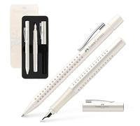 FABER-CASTELL - Set Grip Coconut Milk, stylo plume et stylo à bille | Dans un étui métallique avec un stylo plume M et un stylo à bille XB pour l'école, les études et le bureau