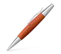 FABER-CASTELL - Stylo à bille e-motion poirier marron, recharge B | Corps en bois de poirier avec mine noire grande capacité et finitions métalliques chromées