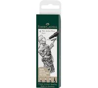 Faber-Castell Pitt Artist Pen 167100 – Set de 4 (S, F, M, B) – encre noire, résistante à la lumière