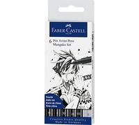 Faber-Castell - Set de stylos à encre Mangaka 167124, 6 pièces, pointes fines, noir/gris