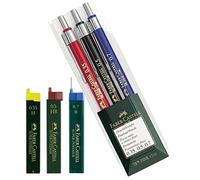 Faber-Castell TK-FINE Lot de 3 portemines [set professionnel] (1x 0,35 mm, 1x 0,5 mm et 1x 0,7 mm), set économique (portemines + 3 boîtes de mines de recharge) 0,35 H 0,5 HB 0,7 B