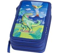 FABER-CASTELL - Trousse à crayons Triple Decker Dino, vide | Trousse à crayons à 3 compartiments avec grand espace de rangement, porte-monnaie et motif dinosaure