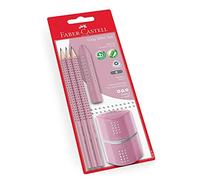 FABER-CASTELL - Trousse Grip 2001 Rose Shadows, 5 pièces | Avec 3 crayons B, une gomme et un taille-crayon pour l'école et les examens
