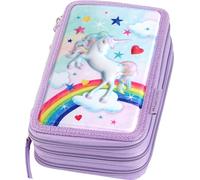 FABER-CASTELL - Trousse Triple Decker Licorne, vide | Trousse à crayons à 3 compartiments avec grand espace de rangement, porte-monnaie et motif licorne