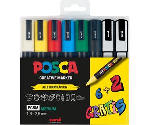 Faber-Castell uni-ball 186826 - POSCA Marker Set, 8er Etui Acrylstifte PC-5M, 1.