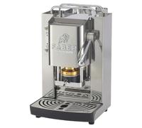 FABER COFFEE MACHINES Machine à café Deluxe 3.0 ESE 44 mm avec valve magnétique, porte-dosette amovible, bidon en verre de 1 l et presse à dosette en laiton réglable (acier inoxydable brillant, chrome