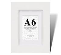Fabian Clarke London® Cadre photo A6 moderne en bois blanc avec passe-partout blanc et façade en verre à suspendre en orientation portrait ou paysage