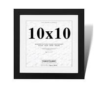 Fabian Clarke London® Cadre photo carré noir moderne 25,4 x 25,4 cm avec passe-partout blanc de 20,3 x 20,3 cm à accrocher au mur ou à poser