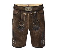 Fabian Pantalon court traditionnel bavarois en cuir de chèvre avec ceinture assortie Taille 46-64, marron, 50