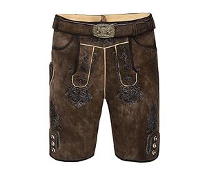 Fabian Pantalon court traditionnel bavarois en cuir de chèvre avec ceinture assortie Taille 46-64, marron, 50
