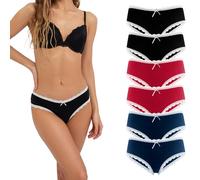 Fabio Farini - Lot de 6 Culottes Hipster Shorty Femme en Coton avec Détails en Dentelle - Féminins Slips Set Lot Multicolore avec de la Dentelle Blanche XL