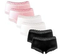 Fabio Farini - Lot de 6 Culottes Hipster Shorty Femme en Coton avec Détails en Dentelle - Féminins Slips Set 2X Rose/ 2X Blanc/ 2X Noir L