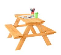 FableKids Arne Table de Pique-Nique Enfant pour 4 | Ensemble Table et bancs en Bois Massif | Meuble de Jardin Enfants 2-7 Ans | Naturel, Durable & sûr | 89×79×50 cm