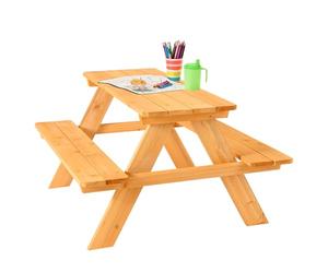 FableKids Arne Table de Pique-Nique Enfant pour 4 | Ensemble Table et bancs en Bois Massif | Meuble de Jardin Enfants 2-7 Ans | Naturel, Durable & sûr | 89×79×50 cm
