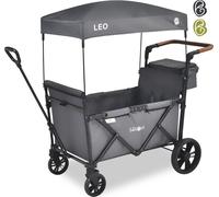 FableKids® Bollerwagen Leo X2Lite avec toit | 2 places | Chariot de transport pliable | Harnais 5 points | Roues 360° | Oxford 600D | Gris fossile