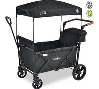 FableKids® Bollerwagen Leo X2Lite avec toit | 2 places | Chariot de transport pliable | Harnais 5 points | Roues 360° | Oxford 600D | Noir Onyx